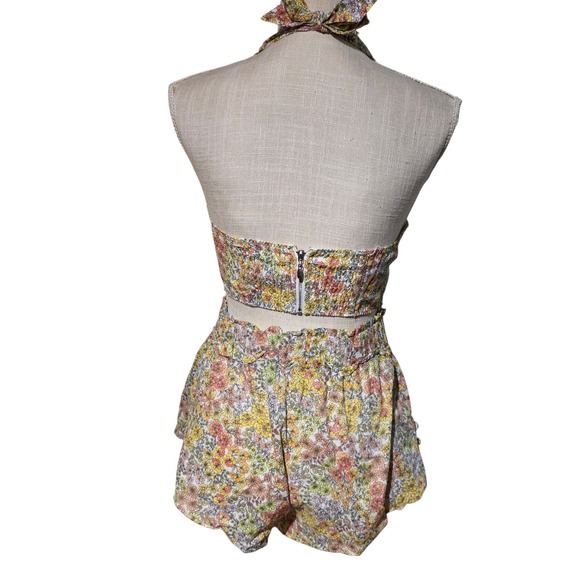 For Love & Lemons Esme Cotton SET Floral Print Halter Crop Top Shorts Set - Picture 4 of 6